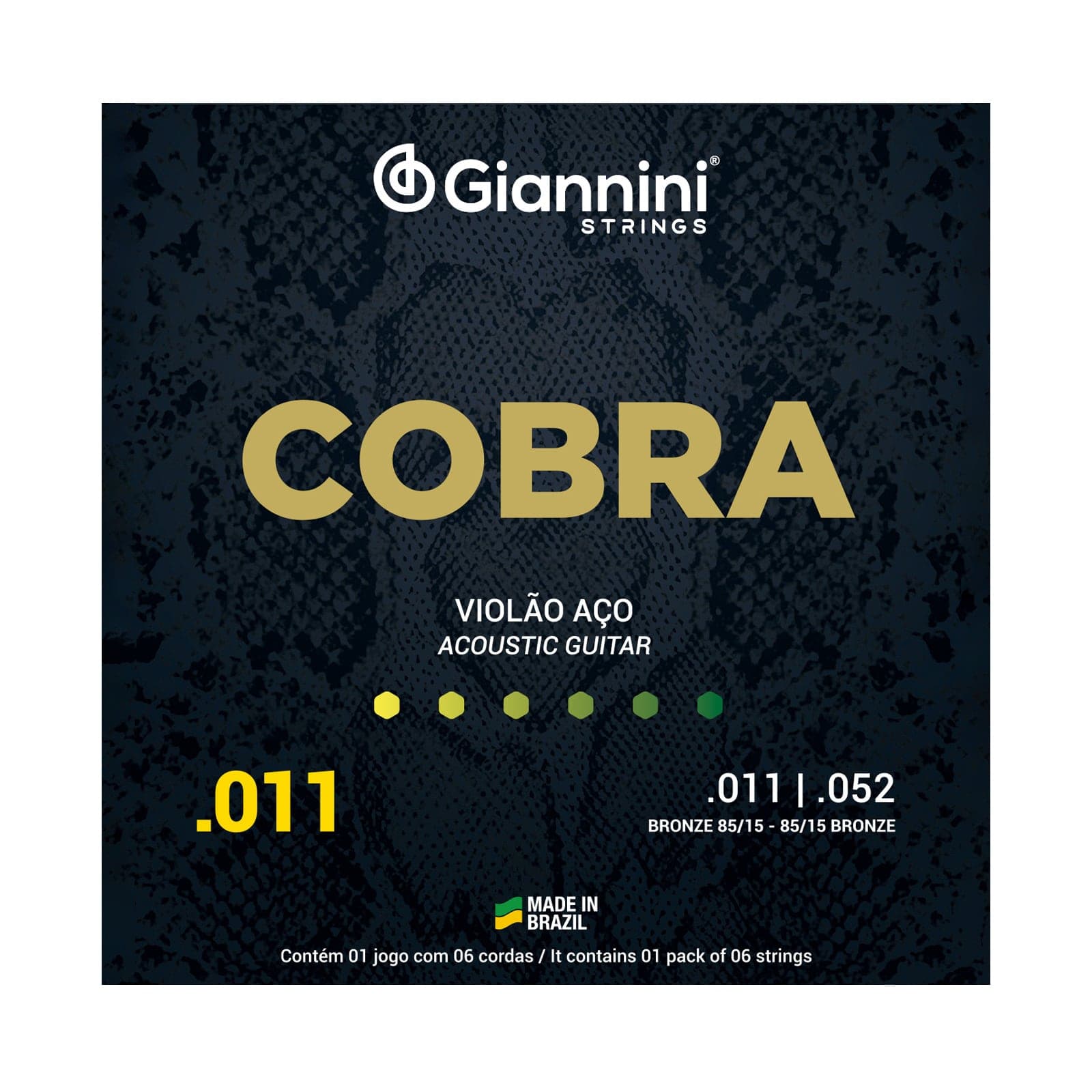 Encordoamento para Violão Aço 6 cordas Giannini Cobra Bronze 85/15 GEEFLK (.011 – .052)