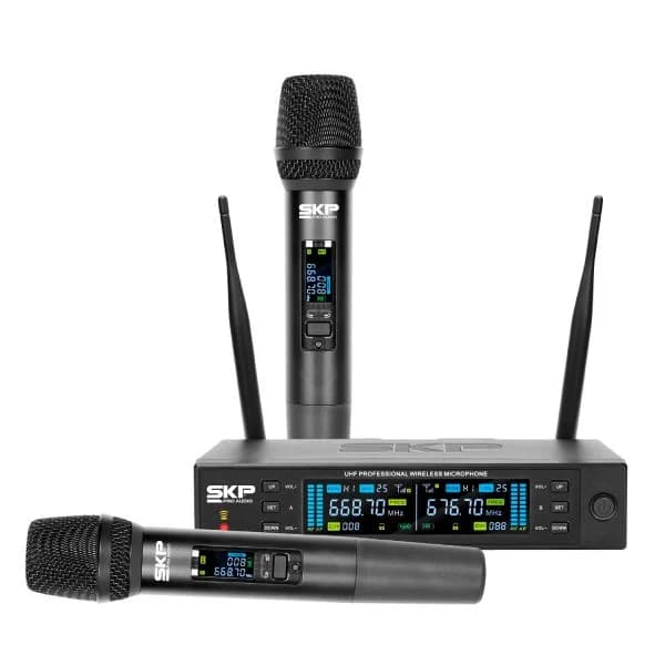 Microfone Pro Uhf S/Fio Duplo De Mao Saclarity-II
